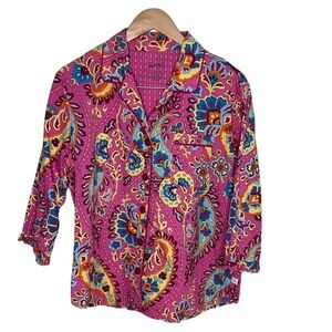 Nick & Nora Pink Paisley Button Up Pajama Top Women Size L
